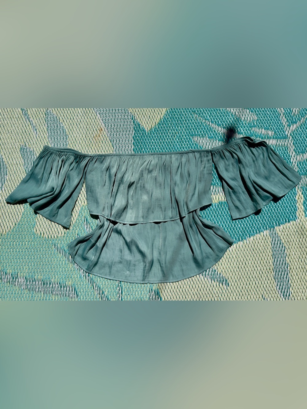 Teal Off-Shoulder Ruffle Top - Picture 6 of 6